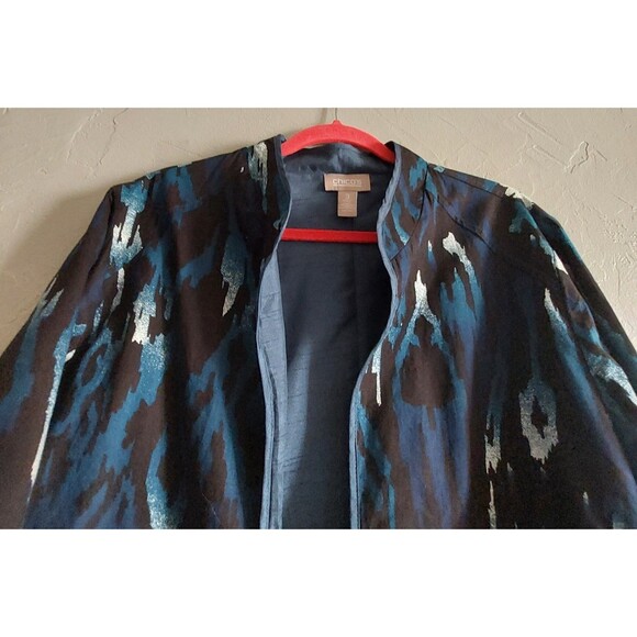 Women Blue & Black Abstract Print Jacket  Open Front, 3/4 Sleeve, Lightweight XL - Picture 5 of 11